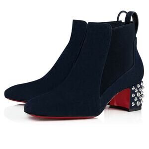 Christian Louboutin Study 55 Blue Suede Silver Spike Block Heel Ankle Boot 36.5